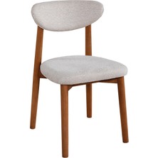 Ganni Home Alfa Sandalye 2’li Set Krem – Ceviz Gürgen Iskeletli, Kolay Silinebilir Kumaşlı Modern Yemek Sandalyesi