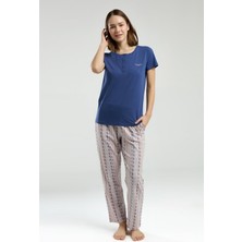 Pierre Cardin Kadın Hakim Yaka Pigment Baskılı Yazlık Regular Fit Mavi Pijama Takımı PC8956-S-V1