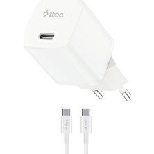 Ttec Smartcharger Gan 30W Pd Seyahat Hızlı Şarj Aleti + Usb-C - Usb-C 3A Kablo Beyaz 2SCP03CB