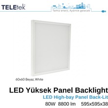 Teletek 60X60 80W Backlight LED Yüksek Beyaz Kasa Ince Panel Sıva Üstü, IP20 Ofis Mağaza Endüstriyel Aydınlatma