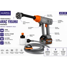 Çift Bataryalı Kablosuz Basınçlı Araç Yıkama Makinesi – Köpük Aparatlı 5 M Hortumlu Auhma Acr-05