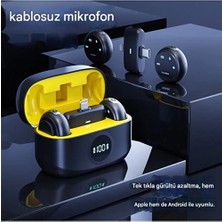 Kablosuz Profesyonel Ikili Yayın Yaka Mikrofonu Şarj Kutu Mıknatıslı Typce Lightning Çıkış