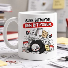 Ajans 313 AJANS313 Işler Bitmiyor Ben Bitiyorum Esprili Ofis Tasarım Beyaz Kupa