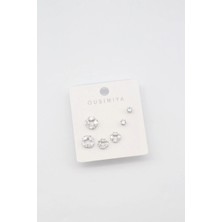 Bade Jewelry Vip Silver 6’lı Minimal Şık Tasarım Taşlı Kararmaz Çelik Küpe