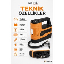 Auhma Araç Lastik Hava Kompresörü 150 Psı • 12 V • Dijital Ekran • LED Işık • Taşınabilir Tasarım Dijital Ekranlı Taşınabilir Çakmaklık Girişli Araç Lastik Hava Kompresörü -