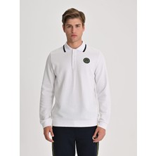 Fenerbahçe Beyaz Tribün Tek Renk Logolu Uzun Kollu Erkek Polo Tshirt