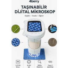4berry Taşınabilir Fotoğraf Çekebilen Dijital Mikroskop 1000X – 2.4” IPS Ekran, 2 Mp Kamera, 8 LED Işık, Type-C Şarjlı