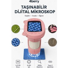 4berry Taşınabilir Fotoğraf Çekebilen Dijital Mikroskop 1000X – 2.4” IPS Ekran, 2 Mp Kamera, 8 LED Işık, Type-C Şarjlı