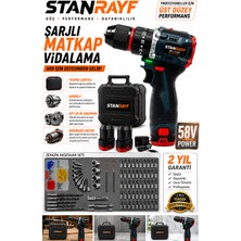 Stanrayf Alman 58V Kömürsüz Motor Çift Akülü Darbeli Şarjlı Matkap Çelik Mandren Vidalama Delme Setli