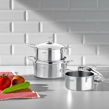 Silver 6 Parça Paslanmaz Çelik Mini Tencere Seti (12-14-16 Cm)