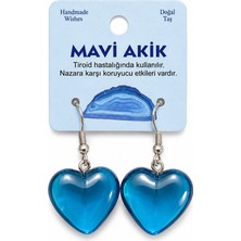 Bartuva Design Mavi Akik Taşı Kalp Figürlü Sallantılı Kadın Küpe