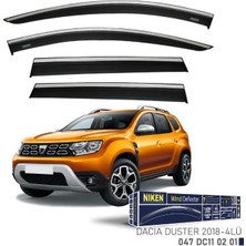 Dacia Duster 2 201-2023 Kromlu Cam Rüzgarlığı Ön - Arka 4 Parça Polikarbon Füme Niken NKN-047DC110201