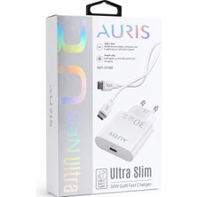 Auris CH70 Gan Ultra Slim 30W Hızlı Şarj Cihazı USB C Şarj Başlığı Adaptörü + Type C To Type C Kablo Seti
