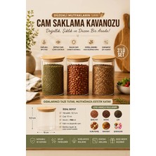 Porsima 1-3 Bambu Vakumlu Kapaklı Yuvarlak Borosilikat Cam 3lü Kavanoz Seti Saklama Kabı 750ML 10X12CM
