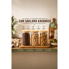 Porsima 2-3 Bambu Vakumlu Kapaklı Yuvarlak Borosilikat Cam 3lü Kavanoz Seti Saklama Kabı 1300ML 10X20CM