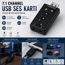 Vorex 7.1 USB Ses Kartı Harici Sound Card Virtual 3D Ses Çevirici Mikrofon Kulaklık Adaptörü