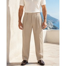Danger Erkek Baggy Fit Pileli Kumaş Pantolon Bej 0172DNGR