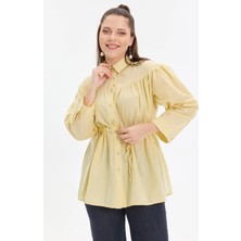 Kado Moda Pamuklu Vual Büzgülü Kadın Gömlek