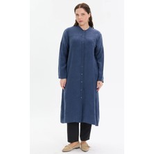 Kado Moda Hakim Yaka  Şerit Düğmeli Uzun Gömlek