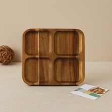 Hobibahçem Akasya Ahşap 4 Bölmeli Kare Servis Tepsisi 20X20X1.4 cm