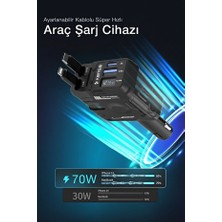 Forestia 66W Hızlı Araç Şarj Aleti – Dijital Ekranlı, Makaralı Kablo, Type-C & iPhone Uyumlu 4in1 Oto Çakmaklık Şarj Cihazı