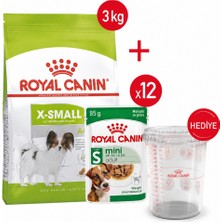 Royal Canin Xsmall  Kuru Köpek Maması 3kg +Yaş Mama 12*85 G+ Ölçü Kabı