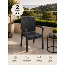 Yognetic Veyra Rattan Kollu Plastik Bahçe & Balkon Sandalyesi | Dayanıklı, Geniş Oturum - 2 Adet