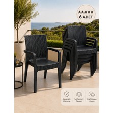 Yognetic Veyra Rattan Kollu Plastik Bahçe & Balkon Sandalyesi | Dayanıklı, Geniş Oturum - 6 Adet