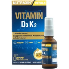 Nutraxin D3 K2 Vitamin Sprey 30 ml Yetişkin Kullanıcılar İçin Aromasız Sıvı Takviye