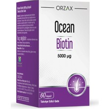Orzax Ocean Biotin 60 Kapsül 5000 mcg Türkiye Menşeli Şeker ve Glüten İçermeyen Vitamin Takviyesi