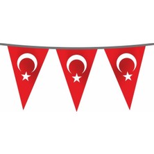 Bayrak 10 Adet Türk Bayrağı Şerit Ipli Üçgen 25 x 17 cm Kırmızı Renkli Kağıttan Üretilmiş
