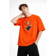 Ceki Home Deer - Oversize Erkek Tişört Turuncu