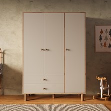 Bimossa KG3020 Bunny Sepet-Kumtaşı 120CM, 3 Kapaklı Gardırop, 2 Çekmeceli Yüksek Ayaklı Çocuk Odası Gardırop