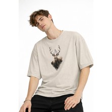 Ceki Home Deer - Oversize Erkek Tişört Bej