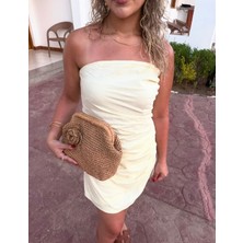 Elias Studios Kadın Butter Yellow Drapeli Straplez Mini Tulum 36-38-40