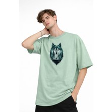 Ceki Home Wolf - Oversize Erkek Tişört Su Yesılı