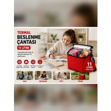 11 Litre Termal Beslenme Çantası Isı Yalıtımlı Sıcak Soğuk Tutucu Termos Yemek Taşıma Okul Piknik Kamp Çantası-Kırmızı
