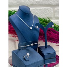 Livora Jewelry 925 Ayar Gümüş Zirkon Taşlı 4'li Oval Popüler Kadın Takı Seti