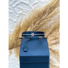 Livora Jewelry 925 Ayar Gümüş Pembe Kuvars Taşlı Lotus Anlamlı Zarif Kadın Bileklik