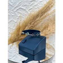 Livora Jewelry 925 Ayar Gümüş Doğal Taş Taşlı Şans Yoncası Malahit Spor Kadın Bileklik