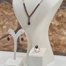 Livora Jewelry 925 Ayar Gümüş Rose Gold Kaplama Elmas Montür Zirkon Taşlı Su Yolu Damla Kadın Takı Seti