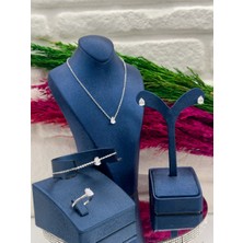 Livora Jewelry 925 Ayar Gümüş Zirkon Taşlı 4'li Damla Lüks Özel Tasarım Kadın Takı Seti