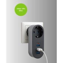 Astraltech 2500W Güç Destekli Akım Korumalı Priz – 3 USB Çıkışlı