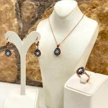 Livora Jewelry 925 Ayar Gümüş Rose Gold Kaplama Elmas Montür Zirkon Taşlı Damla Spor Kadın Takı Seti