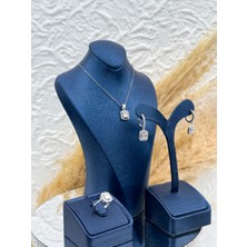 Livora Jewelry 925 Ayar Gümüş Pırlanta Montür Baget Kesim Zirkon Taşlı 3'li Kadın Takı Seti