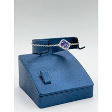 Livora Jewelry 925 Ayar Gümüş Safir Taşlı Şans Yoncası Tekli Kadın Bileklik