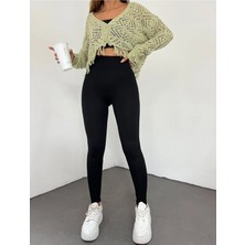 Afili Butik Yüksek Bel Kemerli Interlok Çelik Tayt
