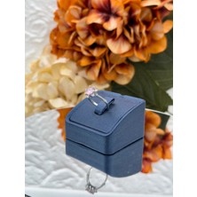 Livora Jewelry 925 Ayar Gümüş Pırlanta Montür Pembe Kuvars Taşlı Lotus Renkli Kadın Yüzük