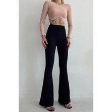 Afili Butik Yüksek Bel Kemerli Interlok Çelik Ispanyol Paçalı