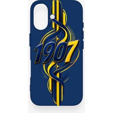 Vip Case iPhone 16 Uyumlu Sarı Lacivert Sarmaşık Desenli Silikon Kılıf